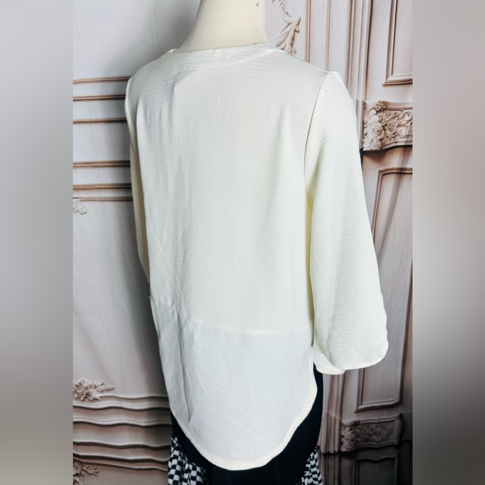 Ruby Rd. Cream Button-Front Top with Peach Floral Embroidery - Picture 6 of 6